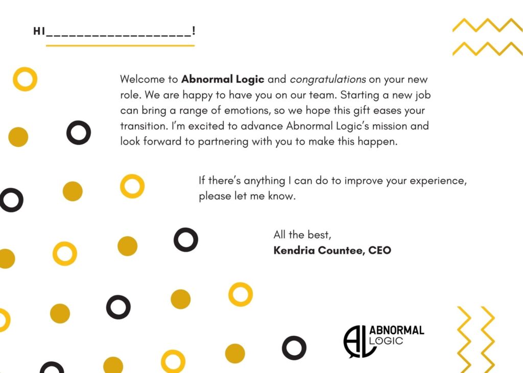 Welcome Card for New Employees by Jennifer Lynn Design Studio